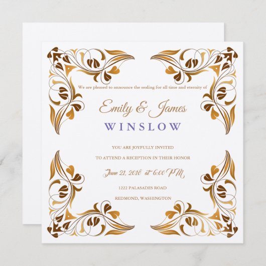 Temple Bruiloft Receptie Kaart Fancy Leaf Borders (Voorkant / Achterkant)