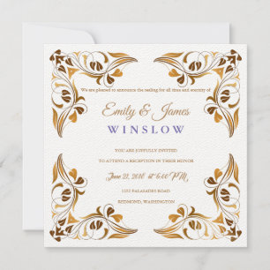 Temple Bruiloft Receptie Kaart Fancy Leaf Borders