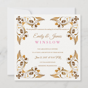 Temple Bruiloft Receptie Kaart Fancy Leaf Borders
