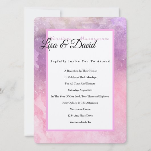 Temple bruiloft receptie uitnodigen-roze Waterverf Kaart (Voorkant)