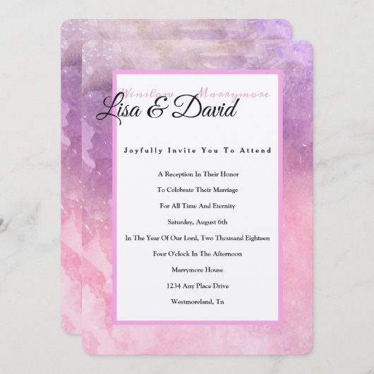 Temple bruiloft receptie uitnodigen-roze Waterverf Kaart (Voorkant / Achterkant)