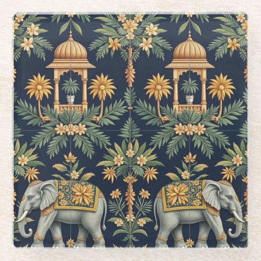 Temple Elephants Onderzetter Glazen Onderzetter (Voorkant)