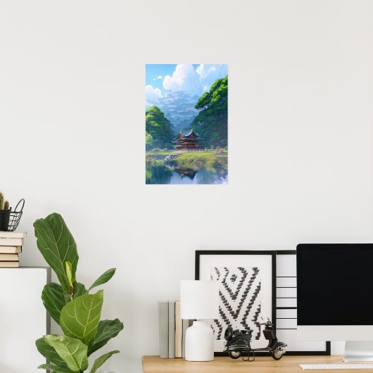 Temple in het Verdant Forest Poster (Thuiskantoor)