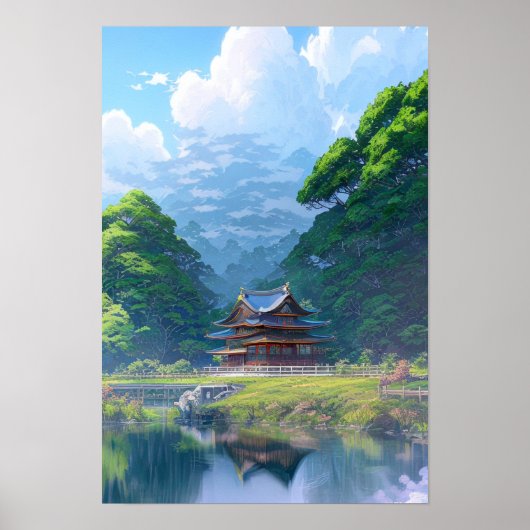 Temple in het Verdant Forest Poster (Voorkant)