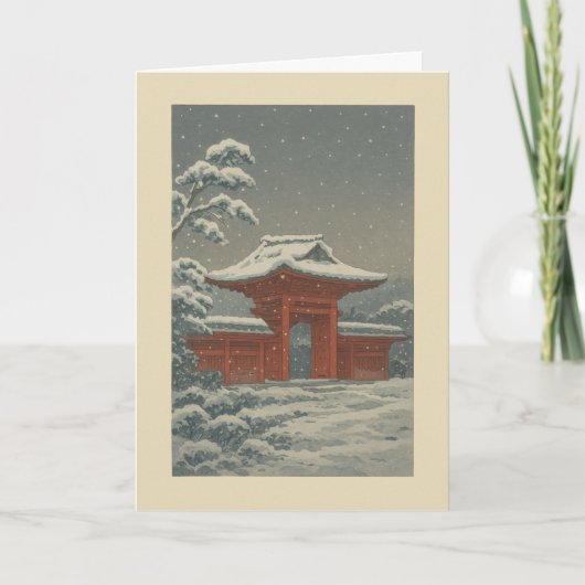 Temple in the Snow - Japanese Christmas Card Feestdagen Kaart (Voorkant)