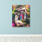 Temple - kleurrijke Abstracte afdruk van schilderC Canvas Afdruk (Insitu (Houten vloer))