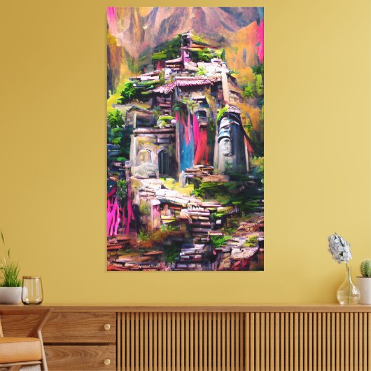 Temple - kleurrijke Abstracte afdruk van schilderC Canvas Afdruk (Insitu (Woonkamer))