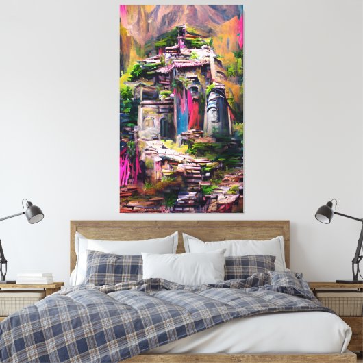 Temple - kleurrijke Abstracte afdruk van schilderC Canvas Afdruk (Insitu (Slaapkamer))