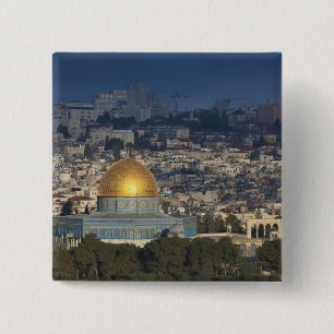 Temple Mount and Dome of the Rock, dawn Vierkante Button 5,1 Cm
