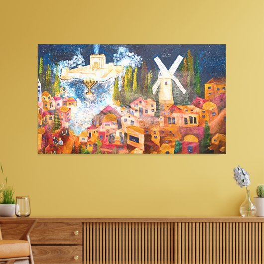 Temple of Jerusalem in Hanukkah Canvas Afdruk (Insitu (Woonkamer))