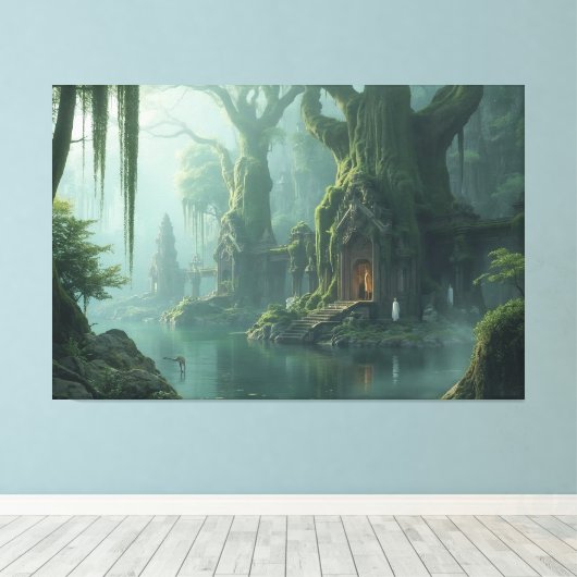 Temple of Moss and Mist Canvas Afdruk (Insitu (Houten vloer))