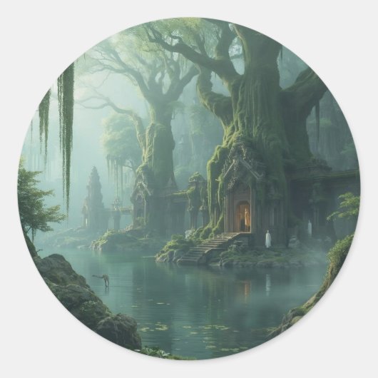 Temple of Moss and Mist Ronde Sticker (Voorkant)