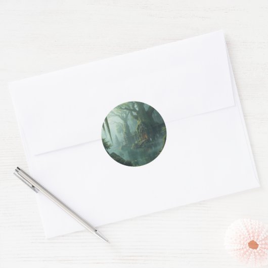 Temple of Moss and Mist Ronde Sticker (Envelop)