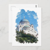 Temple of Saint Sava Serbia Waterverf Art Briefkaart (Voorkant / Achterkant)