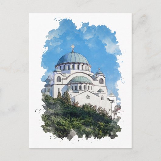 Temple of Saint Sava Serbia Waterverf Art Briefkaart (Voorkant)
