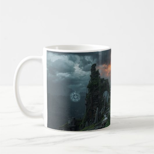 Temple of the Last AI Monks: Sci Fi Cyberpunk Mug Koffiemok (Links)