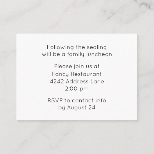 Temple Sealing & Meal Invitation Informatiekaartje (Achterkant)