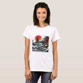 Temple Wave Art - Ukiyo-e Japanese Sunset Design T-shirt (Voorkant volledig)