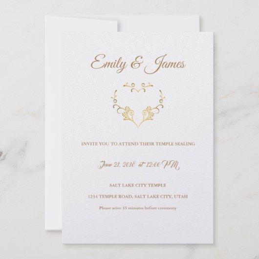 Temple Wedding Invitation-Fancy Gold Heart Invitat Kaart (Voorkant)