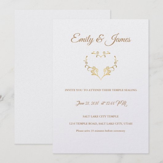 Temple Wedding Invitation-Fancy Gold Heart Invitat Kaart (Voorkant / Achterkant)