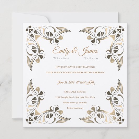 Temple Wedding Invitation Fancy Leaf Borders Kaart (Voorkant)