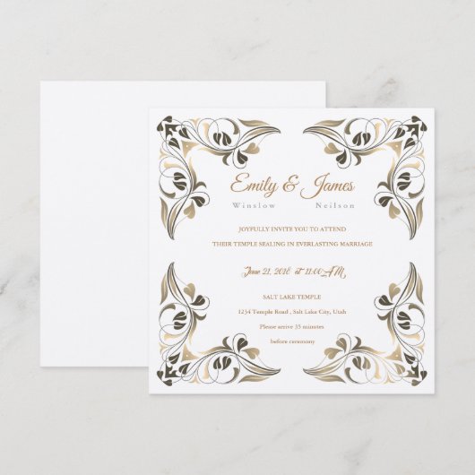 Temple Wedding Invitation Fancy Leaf Borders Kaart (Voorkant / Achterkant)