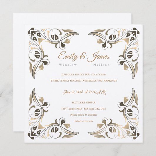 Temple Wedding Invitation Fancy Leaf Borders Kaart (Voorkant / Achterkant)