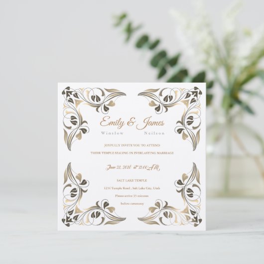 Temple Wedding Invitation Fancy Leaf Borders Kaart (Staand voorkant)
