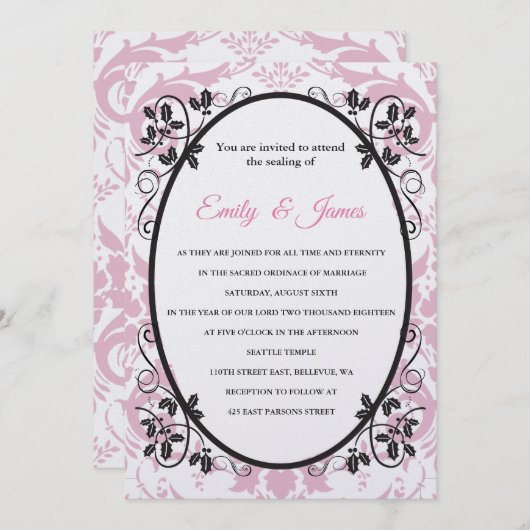 Temple Wedding Invitation Pink Coronation Kaart (Voorkant / Achterkant)