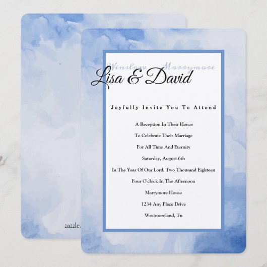 Temple Wedding Receptie Uitnodigen-Blauwe Waterver Kaart (Voorkant / Achterkant)