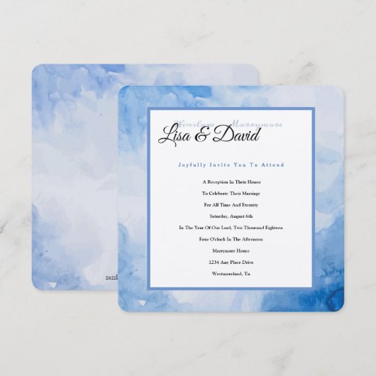 Temple Wedding Receptie Uitnodigen-Blauwe Waterver Kaart (Voorkant / Achterkant)
