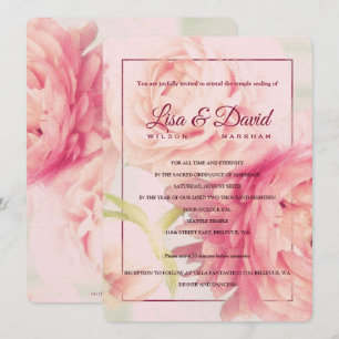Temple Wedding & Reception Invite-Peonies Kaart