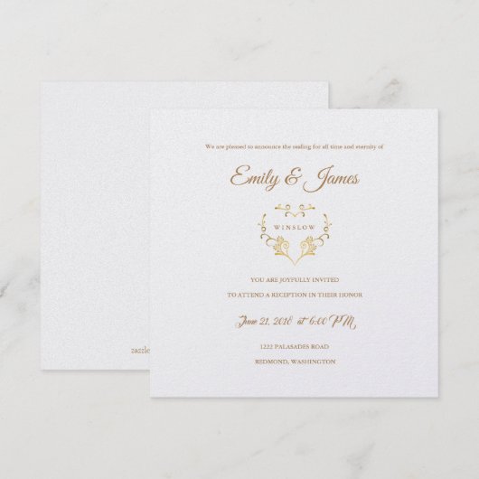 Temple Wedding Reception Kaart Fancy Gold Heart (Voorkant / Achterkant)