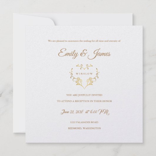 Temple Wedding Reception Kaart Fancy Gold Heart (Voorkant)