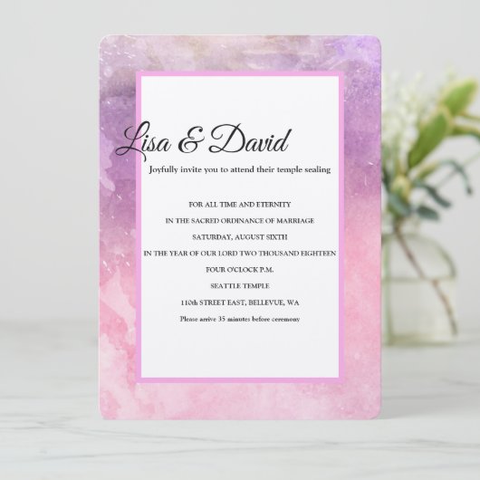 Temple Wedding & Reception Uitnodigen-Roze Waterve Kaart (Staand voorkant)