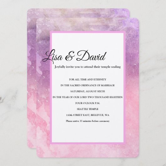 Temple Wedding & Reception Uitnodigen-Roze Waterve Kaart (Voorkant / Achterkant)