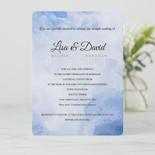 Temple Wedding & Reception Uitnodiging-Blauwe Wate Kaart (Staand voorkant)