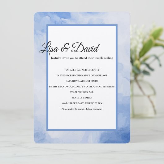 Temple Wedding & Reception Uitnodiging-Blauwe Wate Kaart (Staand voorkant)