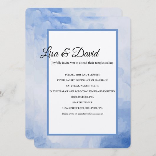 Temple Wedding & Reception Uitnodiging-Blauwe Wate Kaart (Voorkant / Achterkant)