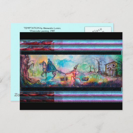 TEMPTATION Dark Knight and Devil's Treasure, Blue Briefkaart (Voorkant / Achterkant)