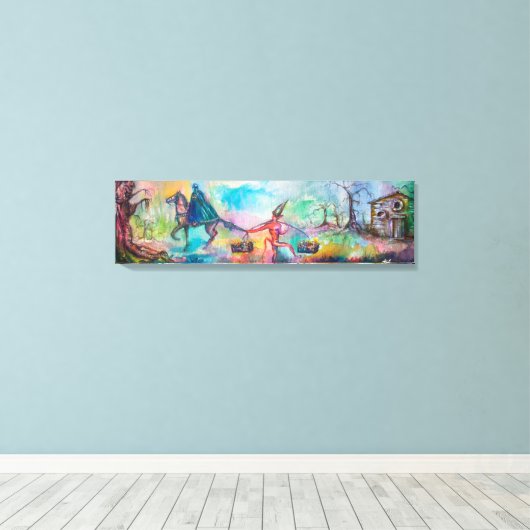 TEMPTATION Dark Knight and Devil's Treasure, Blue Canvas Afdruk (Insitu (Houten vloer))