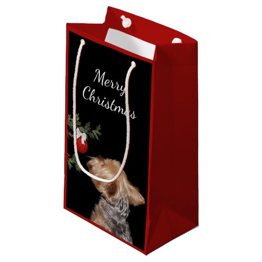 Tempted Yorkie Kerstmis Klein Cadeauzakje (Voorkant Gekanteld)