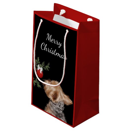 Tempted Yorkie Kerstmis Klein Cadeauzakje (Achterkant Gekanteld)