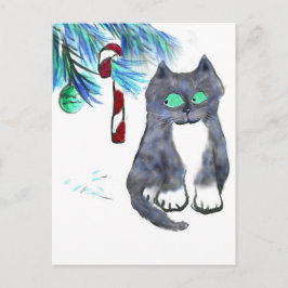 Tempting Candy Cane for Kitty Briefkaart