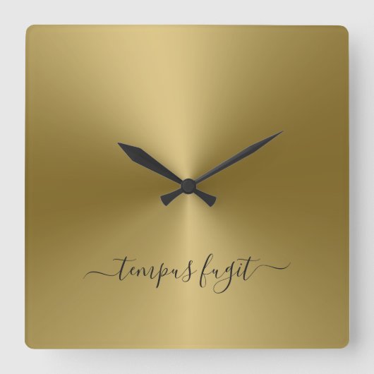 Tempus Fugit Antiek Gold Metallic stijl Vierkante Klok (Voorkant)