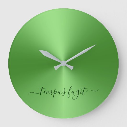 Tempus Fugit Light Green Metallic Style Acrylisch Grote Klok (Voorkant)