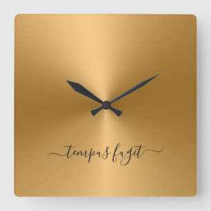 Tempus Fugit Shiny Gold Metallic stijl Vierkante Klok