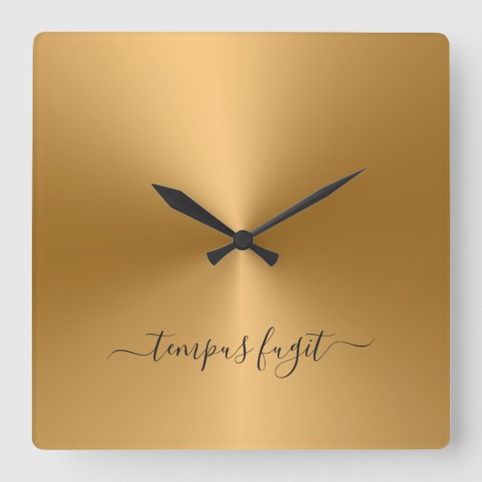 Tempus Fugit Shiny Gold Metallic stijl Vierkante Klok (Voorkant)