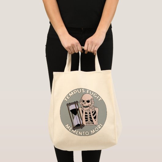 Tempus Fugit Skeleton Memento Mori Hourglass Tote Bag (Voorkant (product))