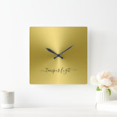 Tempus Fugit Yellow Gold Metallic Style Acrylisch Vierkante Klok (Huis)